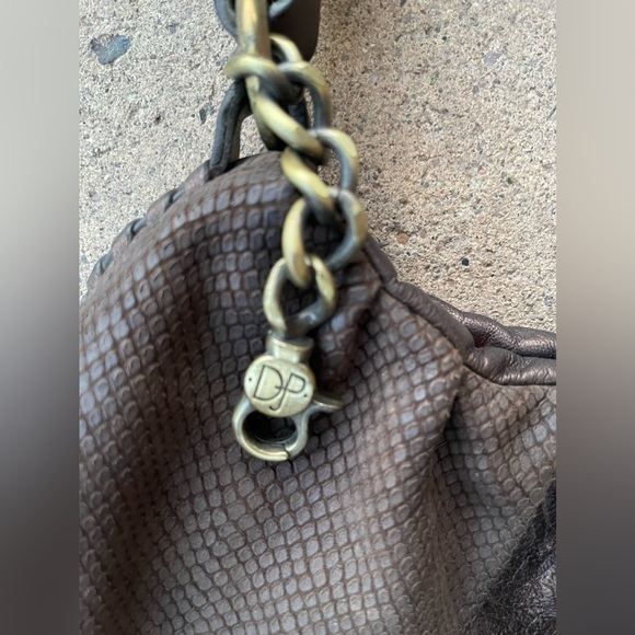 Donald J Pliner Brown Leather Snake Print Studded Shoulder Bag - Picture 2 of 6